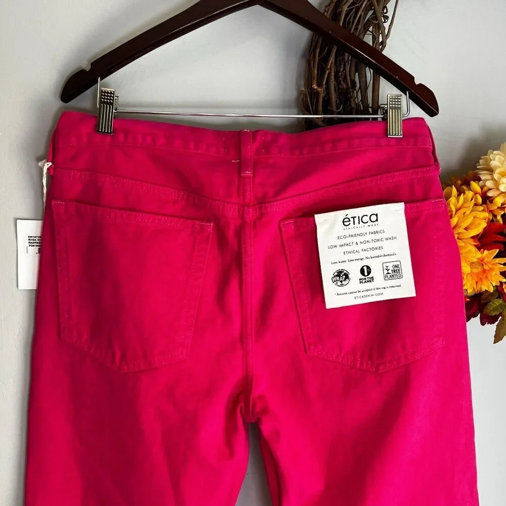 Etica Womens Rhea Mid Rise Straight Leg Denim Size 30 in Raspberry Pink - Picture 5 of 9